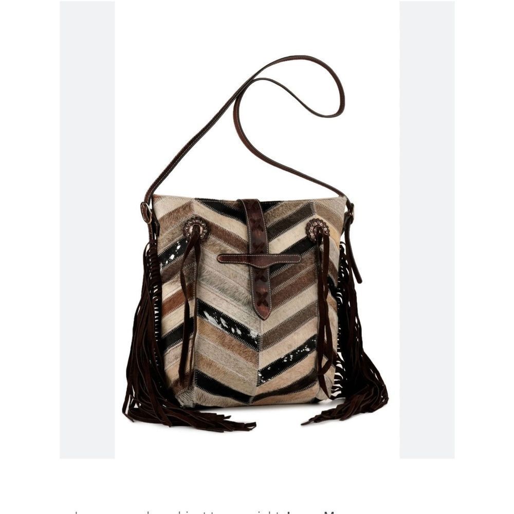 Fringe Chevron Crossbody Bag in Brown & Cream